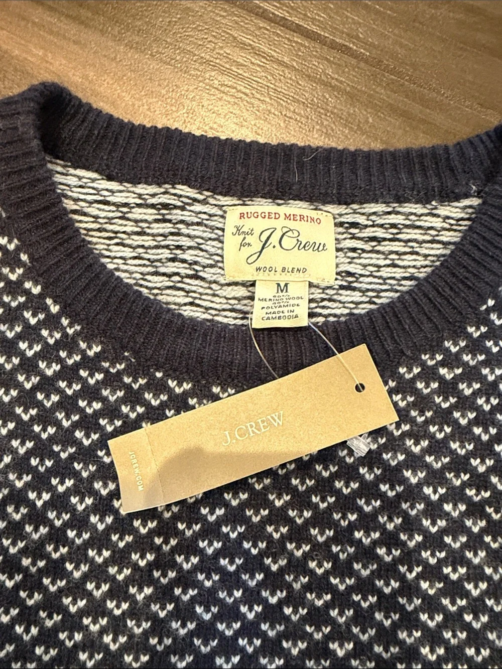 J. Crew Navy and White Patterned Crewneck Sweater